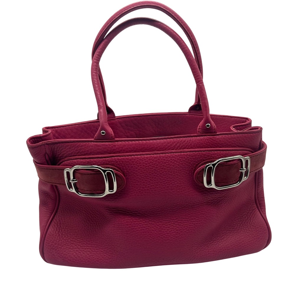 Cole Haan Pink Pebbled Leather Suede Buckle Flap Shoulder Bag Purse
